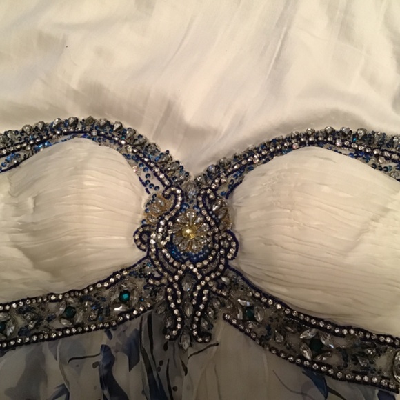 Terani White Floral Rhinestone Strapless Dress - Picture 6 of 7